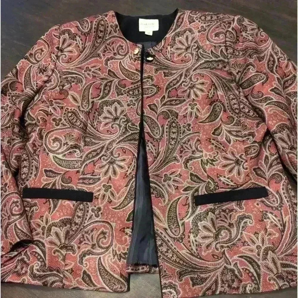 Burnt Orange Floral Cardigan Jacket  Button Detail - 14P excellent condition